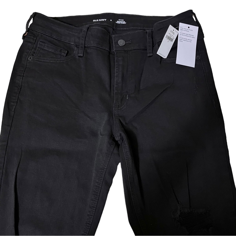 Old Navy Sz 8 Mid Rise Distressed Rockstar Super Skinny Jeans Black Ankle - Picture 2 of 11